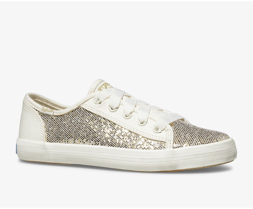 Πανινα Παπουτσια Παιδικα - Keds Kickstart Metallic Sparkle - Λευκα - QVGES3942